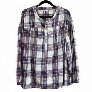Every Moment Red Blue White Plaid Long Sleeve Popover Blouse Top